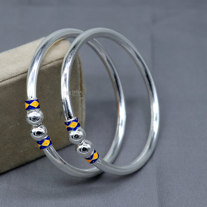 925 sterling silver bangle bracelet with a plain shine ball design, handmade tribal ornaments jewelry kada.