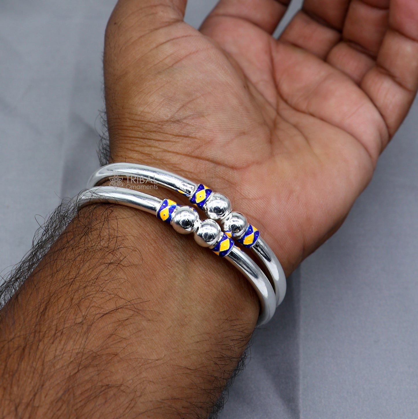 925 sterling silver handmade fabulous plain shine design bangle bracelet kada jewelry, single ball kada bangle nba428 - TRIBAL ORNAMENTS