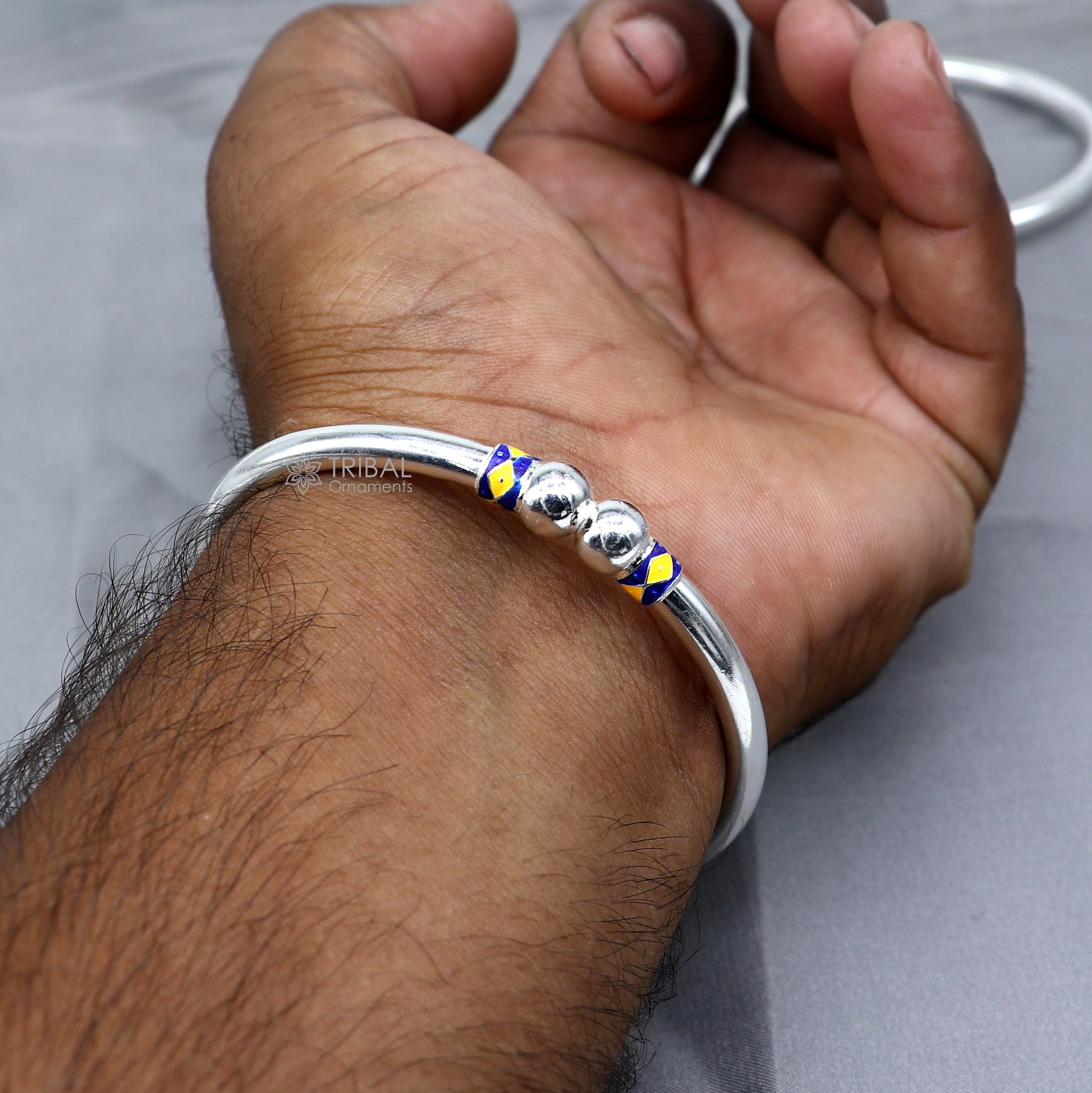 925 sterling silver handmade fabulous plain shine design bangle bracelet kada jewelry, single ball kada bangle nba428 - TRIBAL ORNAMENTS