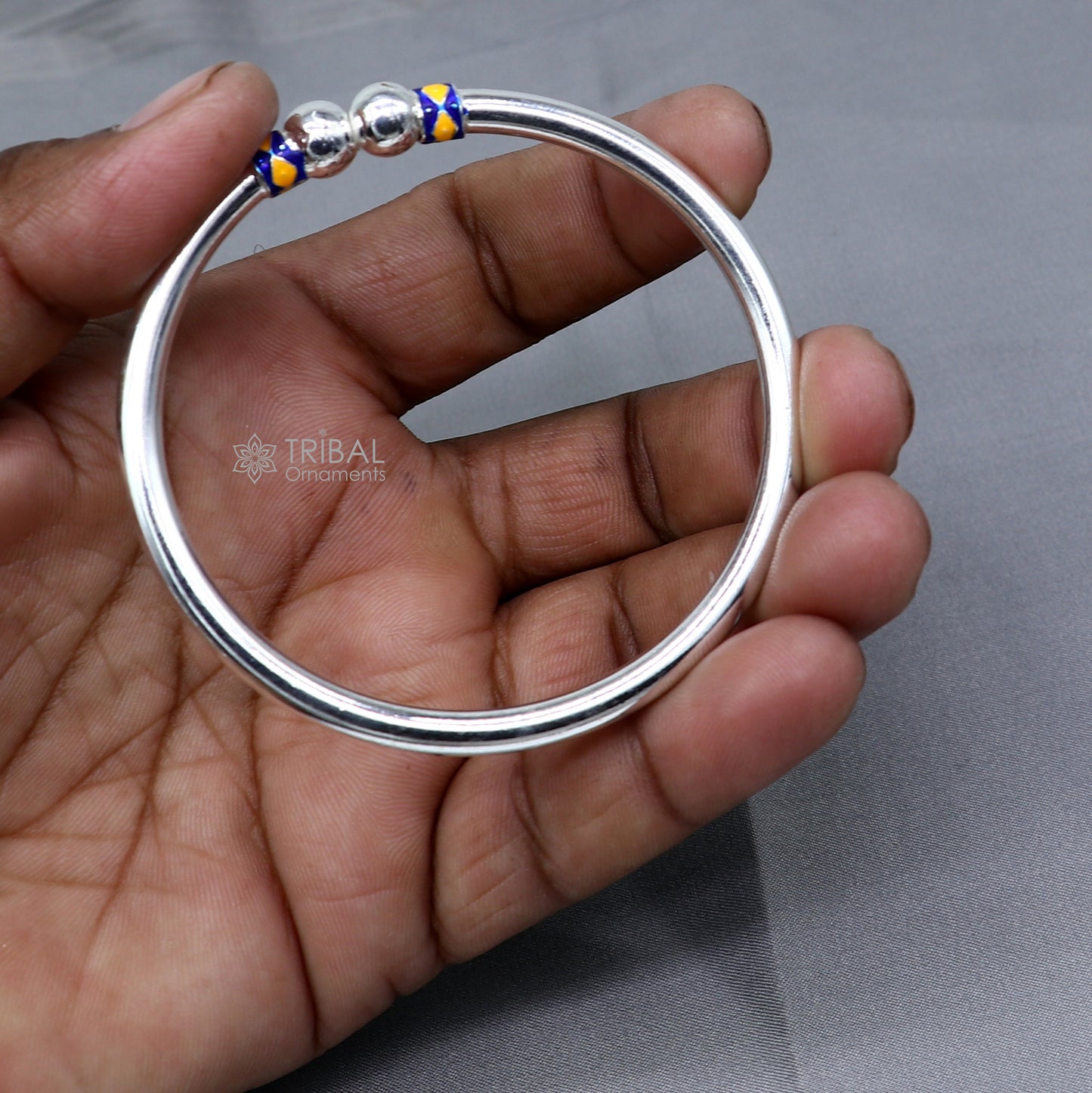 925 sterling silver handmade fabulous plain shine design bangle bracelet kada jewelry, single ball kada bangle nba428 - TRIBAL ORNAMENTS