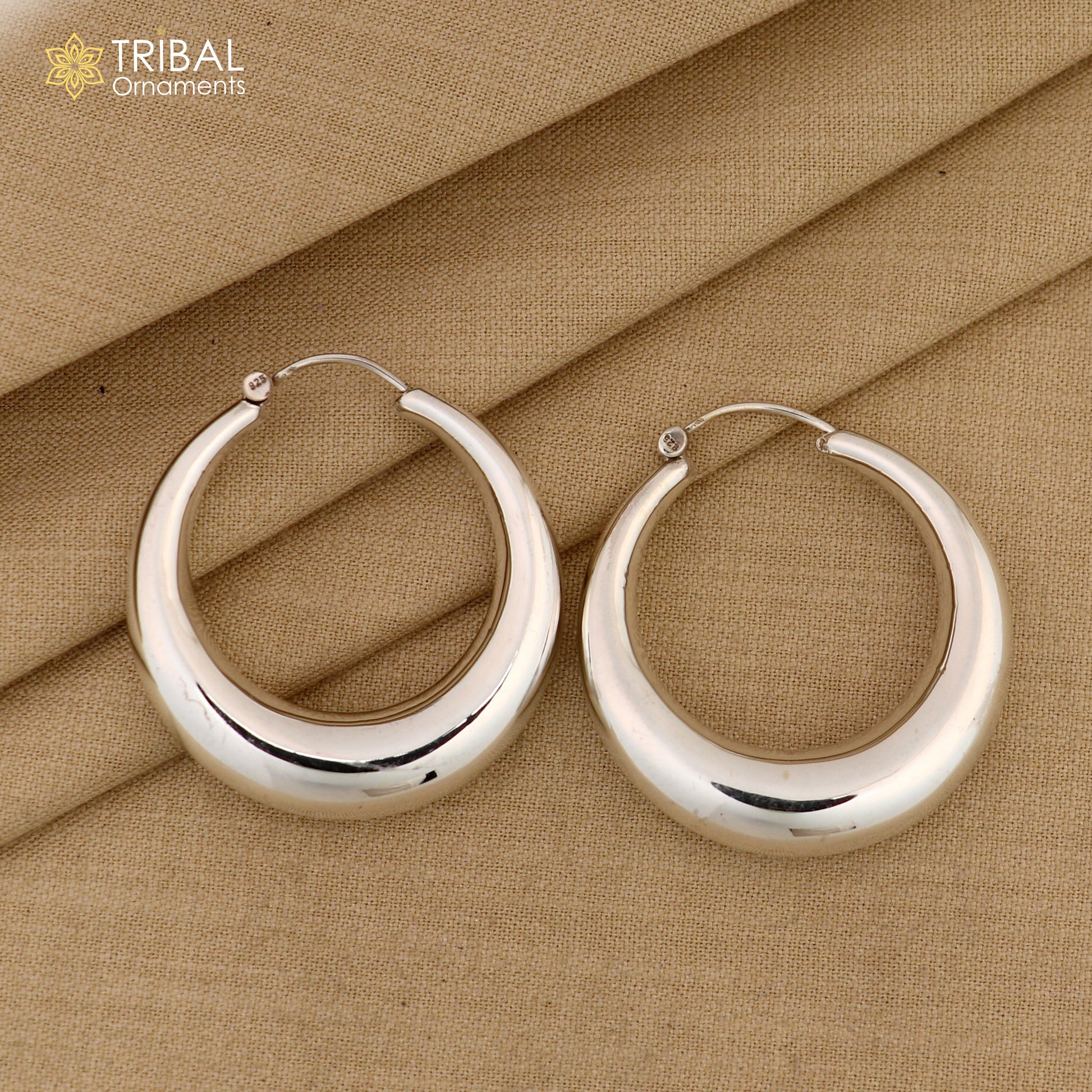 925 sterling silver handmade fabulous plain shining hoops earrings kundal unisex tribal belly dance ethnic jewelry from india s1066 - TRIBAL ORNAMENTS