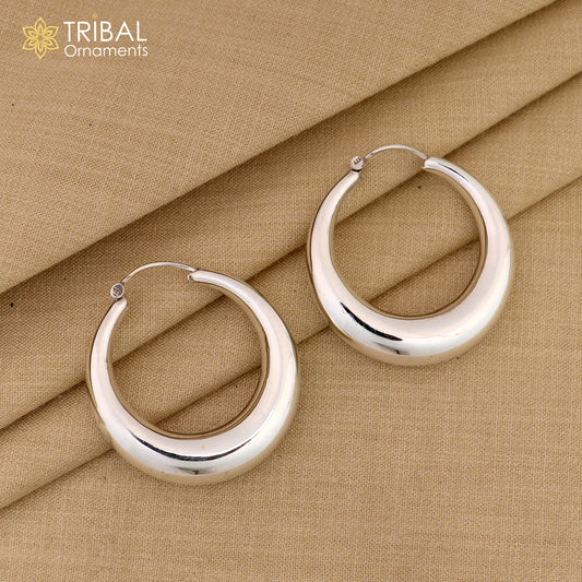 925 sterling silver handmade fabulous plain shining hoops earrings kundal unisex tribal belly dance ethnic jewelry from india s1066 - TRIBAL ORNAMENTS