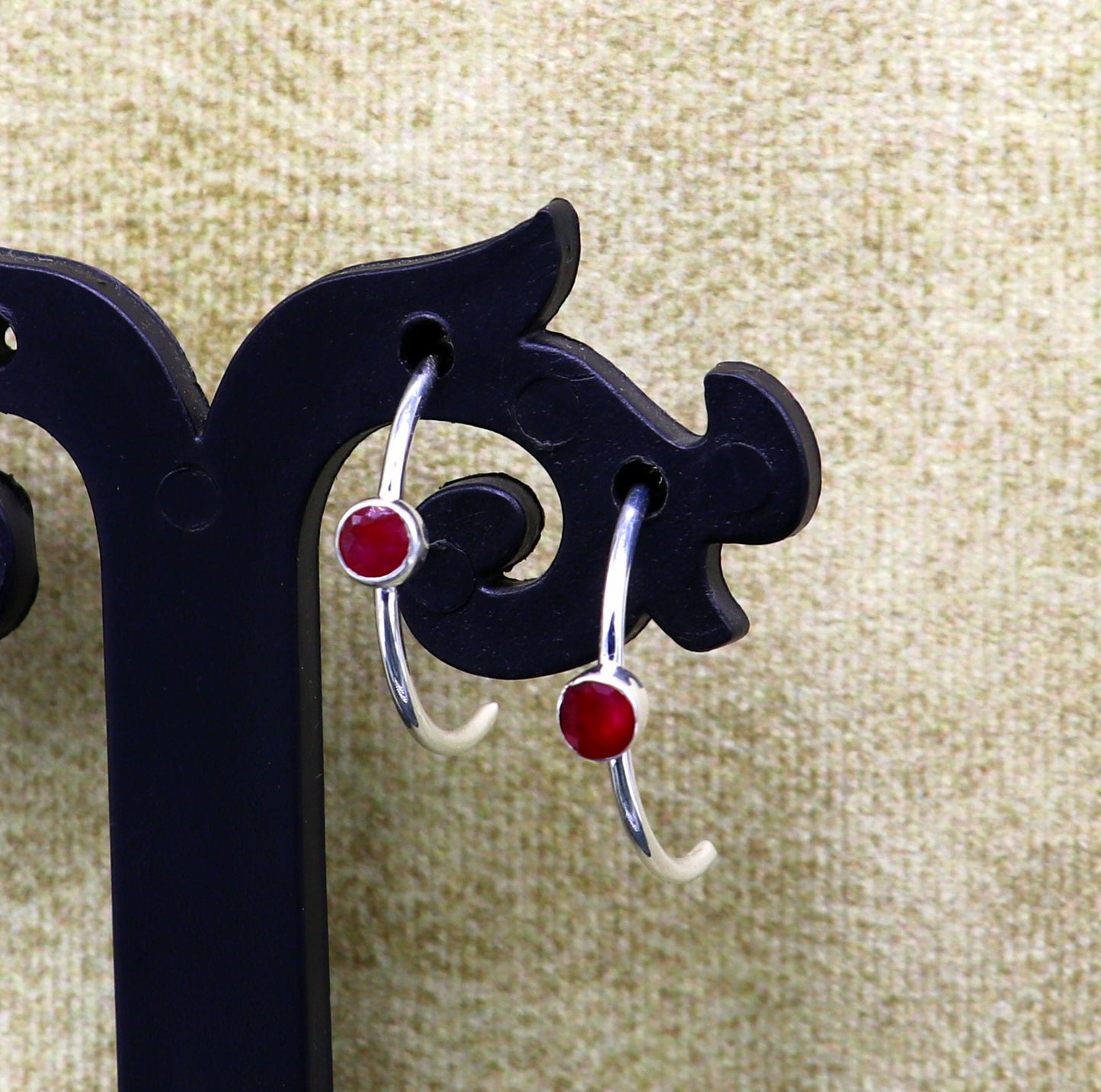 925 Sterling silver handmade fabulous single ruby stud earring , fabulous brides stylish fancy fashionable earring jewelry from india ear705 - TRIBAL ORNAMENTS