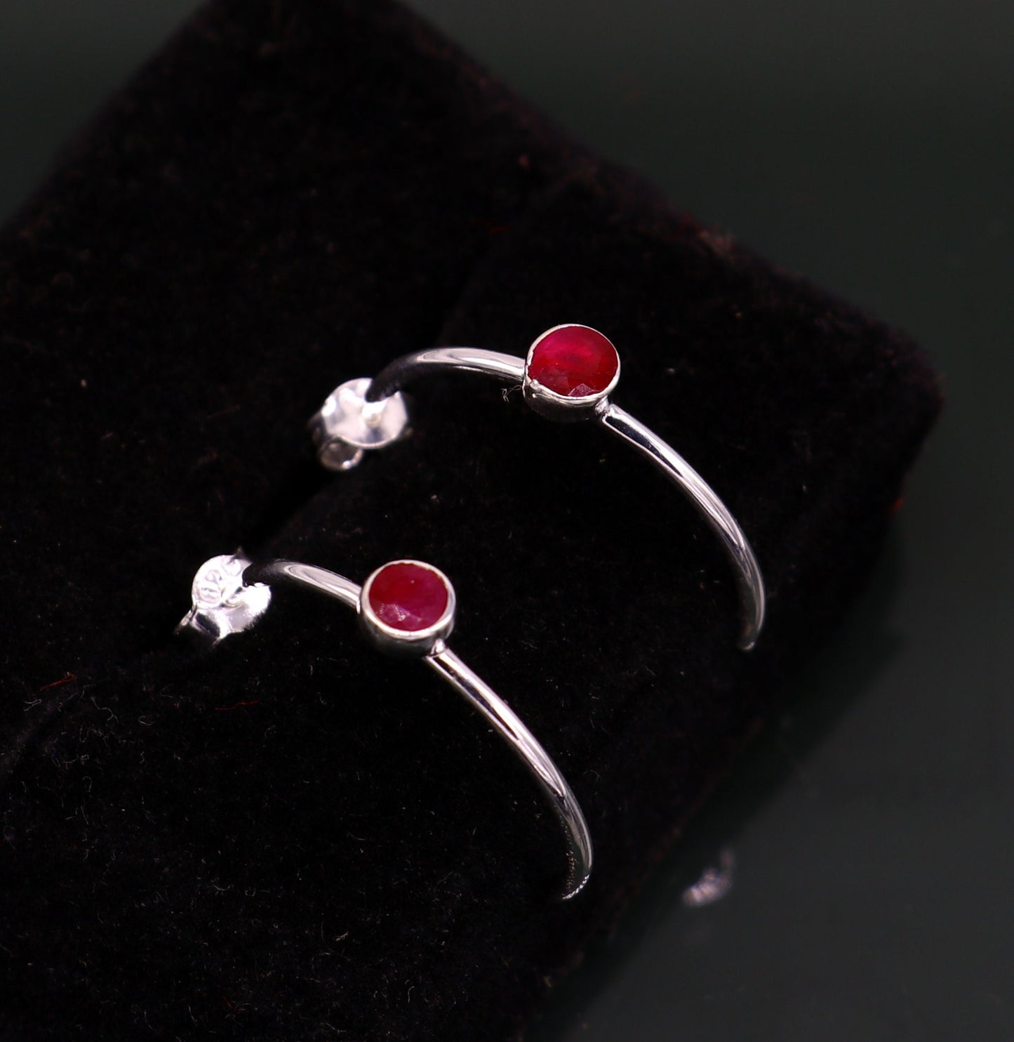 925 Sterling silver handmade fabulous single ruby stud earring , fabulous brides stylish fancy fashionable earring jewelry from india ear705 - TRIBAL ORNAMENTS