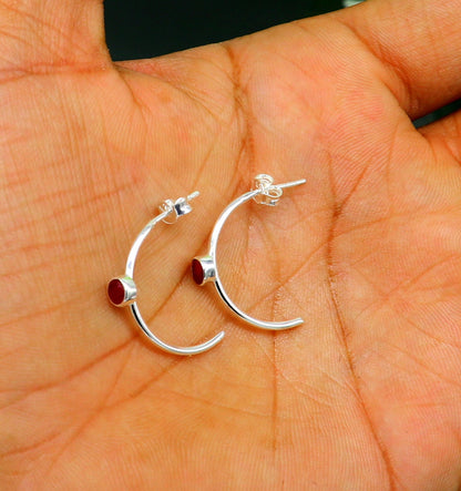 925 Sterling silver handmade fabulous single ruby stud earring , fabulous brides stylish fancy fashionable earring jewelry from india ear705 - TRIBAL ORNAMENTS