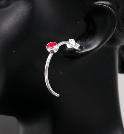 925 Sterling silver handmade fabulous single ruby stud earring , fabulous brides stylish fancy fashionable earring jewelry from india ear705 - TRIBAL ORNAMENTS