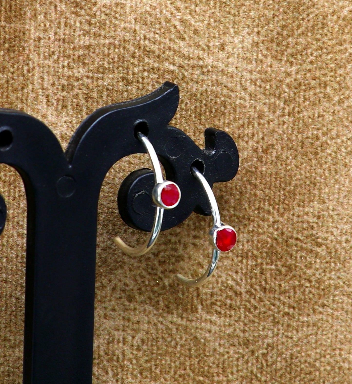 925 Sterling silver handmade fabulous single ruby stud earring , fabulous brides stylish fancy fashionable earring jewelry from india ear705 - TRIBAL ORNAMENTS