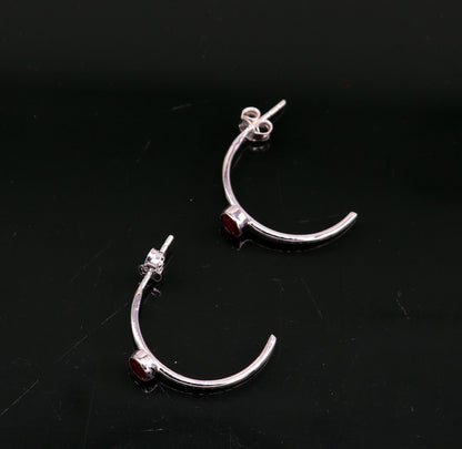 925 Sterling silver handmade fabulous single ruby stud earring , fabulous brides stylish fancy fashionable earring jewelry from india ear705 - TRIBAL ORNAMENTS