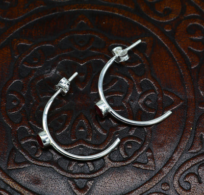 925 Sterling silver handmade fabulous single ruby stud earring , fabulous brides stylish fancy fashionable earring jewelry from india ear705 - TRIBAL ORNAMENTS