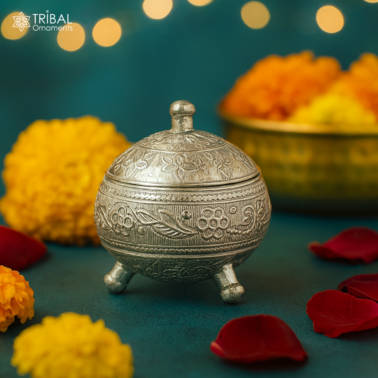 925 Sterling silver handmade fabulous trinket box, solid kumkum box, casket box, sindoor box, enamel work customized gifting box stb143 - TRIBAL ORNAMENTS