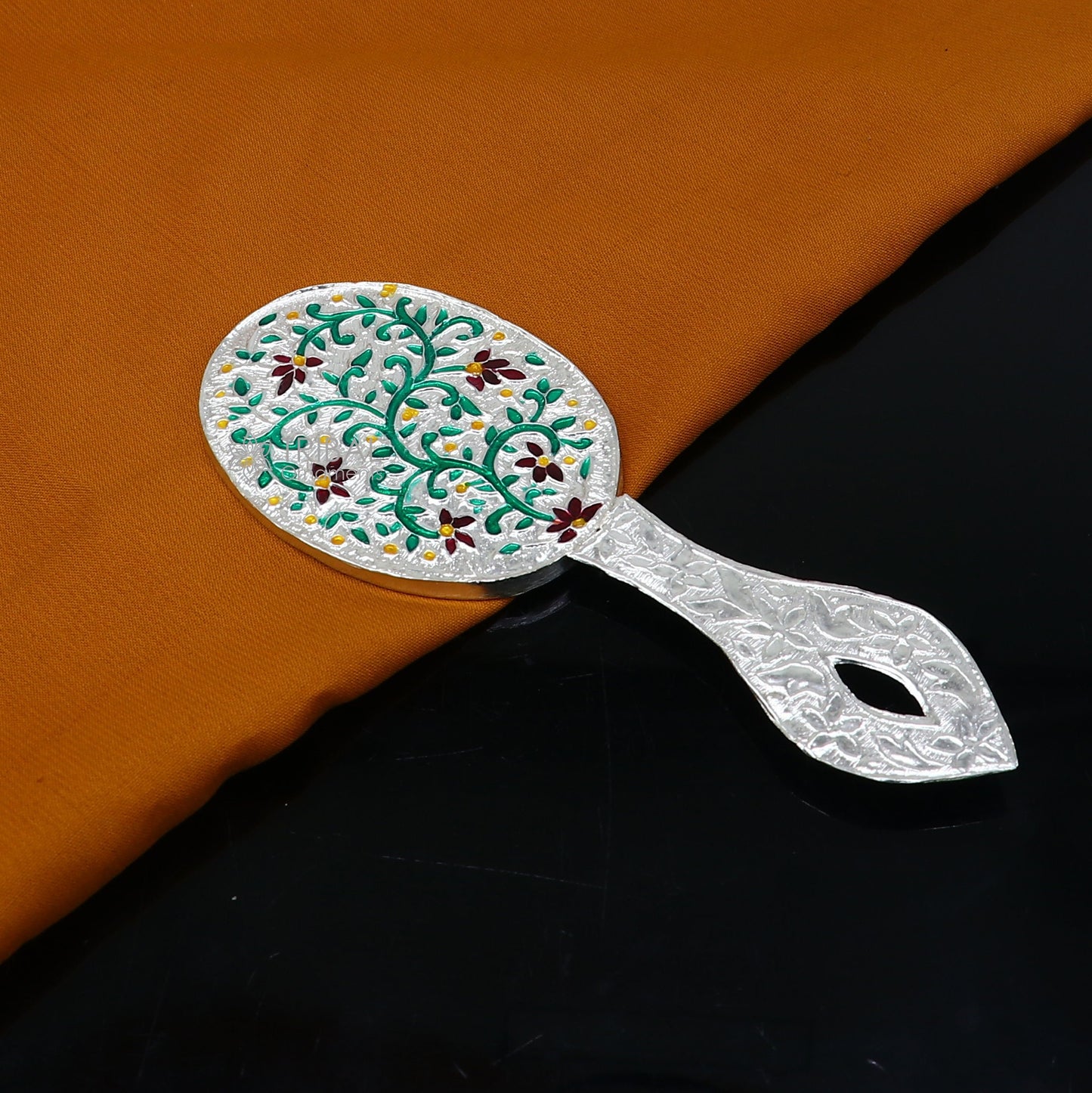 925 sterling silver handmade fabulous vintage style handmade mirror frame, amazing royal brides gifting article from India  sf27 - TRIBAL ORNAMENTS