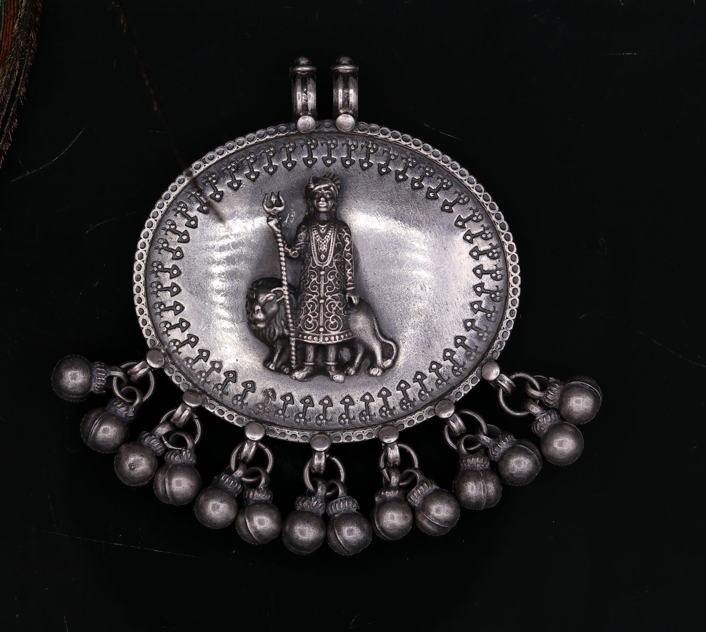 925 sterling silver handmade fabulous vintage tribal design deity pendant necklace from Rajasthan India with bells tribal jewelry nsp238 - TRIBAL ORNAMENTS
