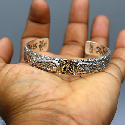 925 sterling silver feather design Lord Tirupati Balaji adjustable bangle cuff bracelet, unisex jewelry by TRIBAL ORNAMENTS