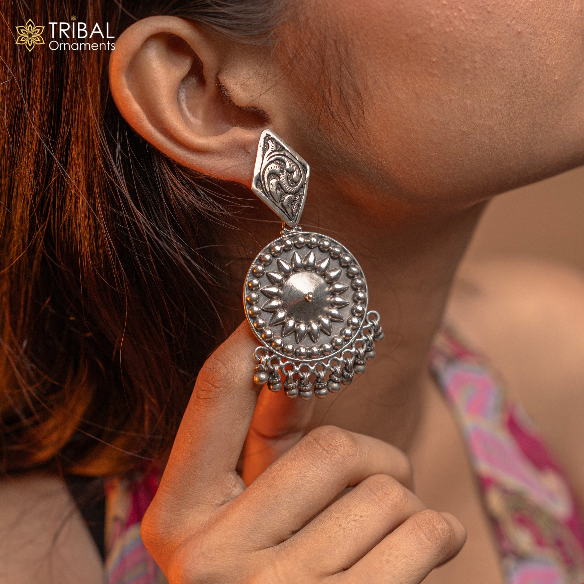 925 Sterling silver handmade flower design stud earrings hanging drops, excellent customized penalized bridesmaid girls jewelry ear1092 - TRIBAL ORNAMENTS