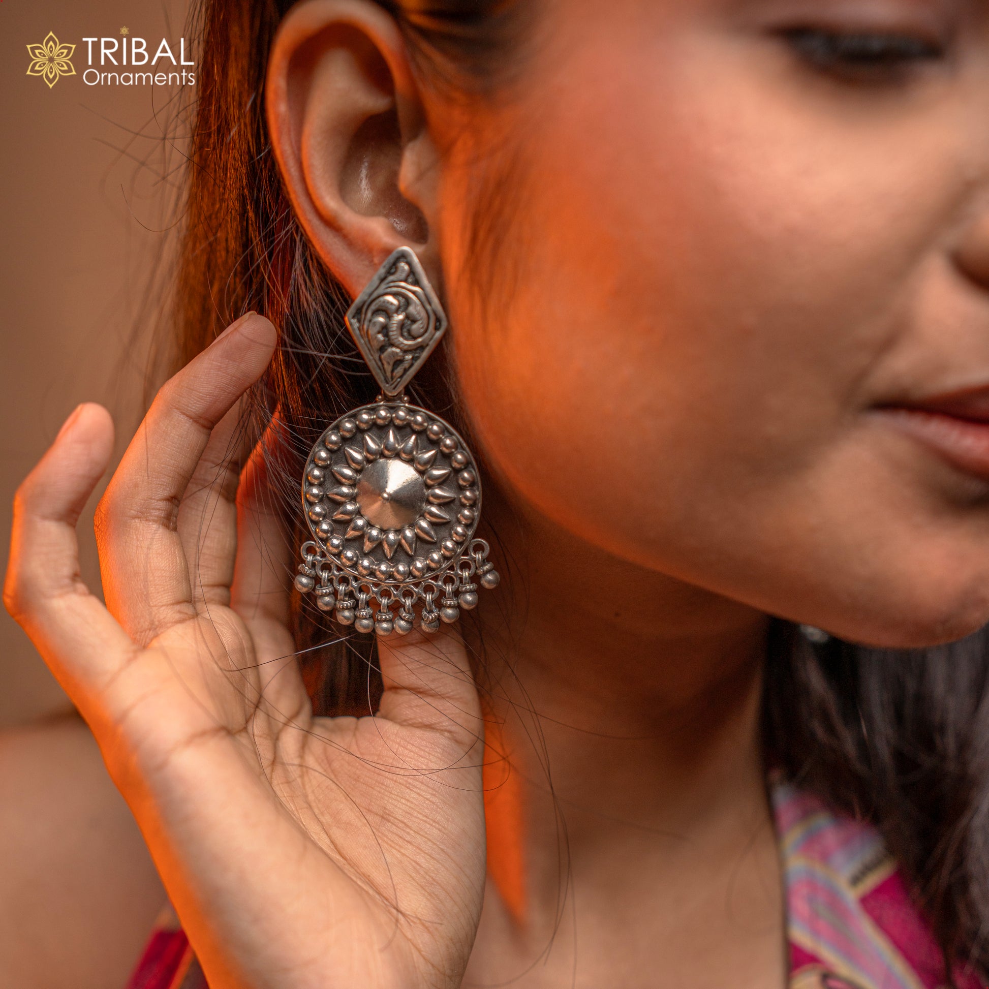 925 Sterling silver handmade flower design stud earrings hanging drops, excellent customized penalized bridesmaid girls jewelry ear1092 - TRIBAL ORNAMENTS