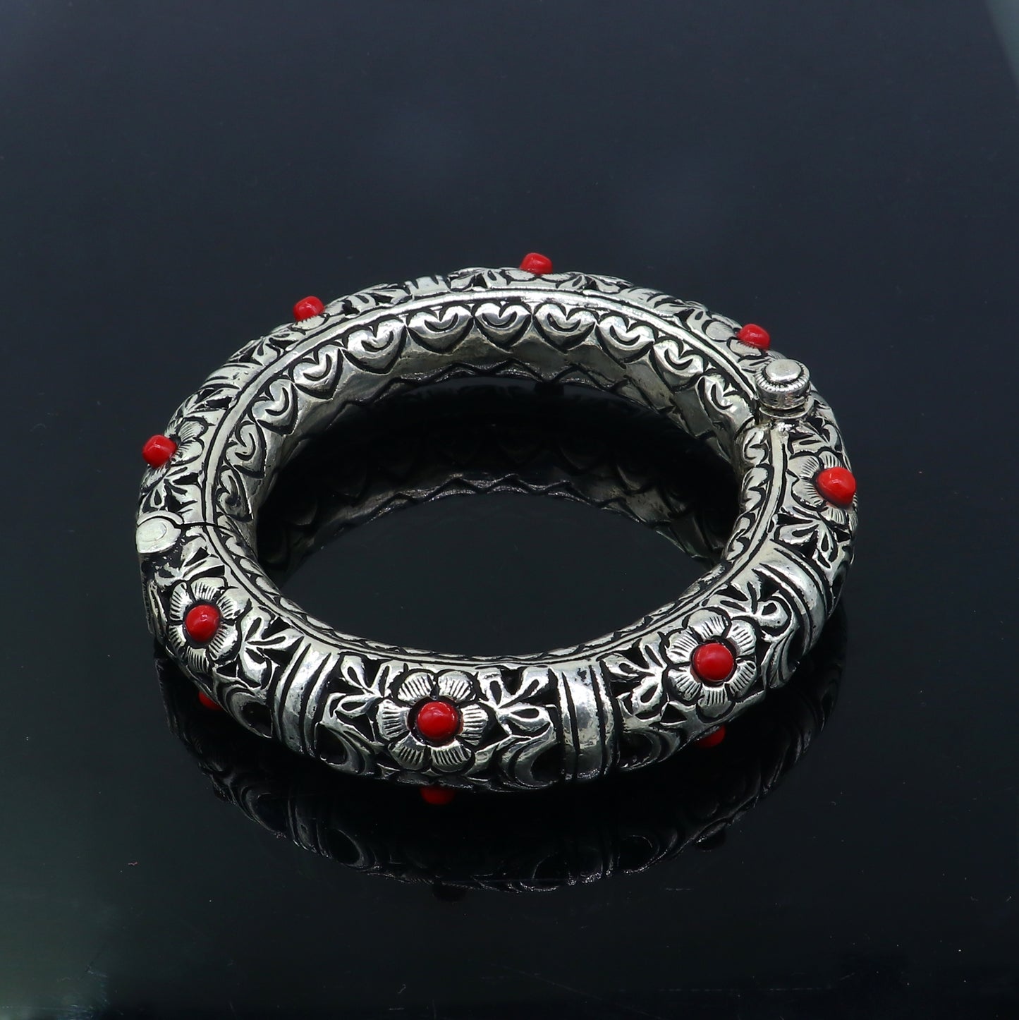 925 sterling silver handmade flower work vintage chitai work design bangle bracelet kada, unisex customized personalized  jewelry nsk849 - TRIBAL ORNAMENTS