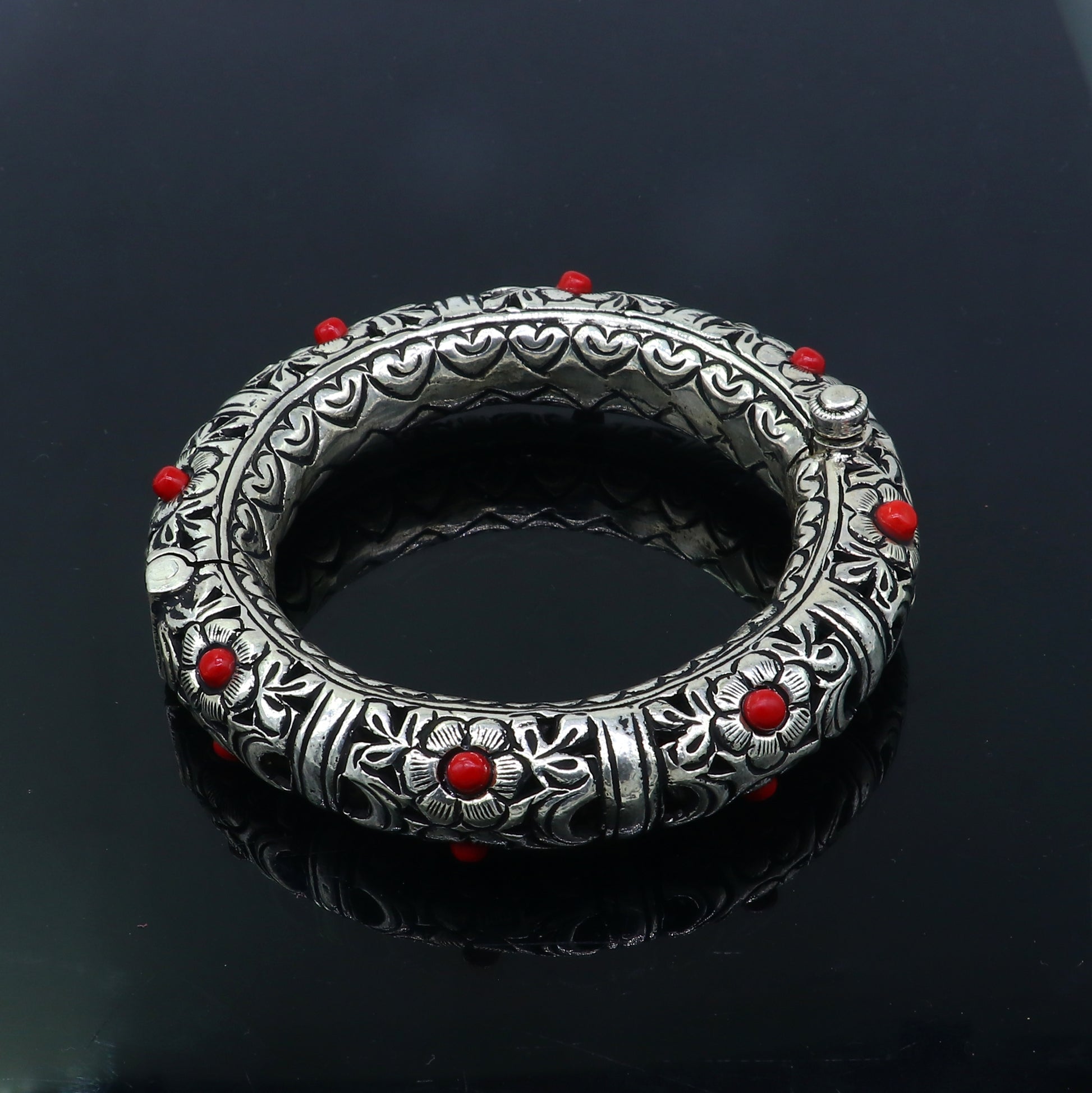 925 sterling silver handmade flower work vintage chitai work design bangle bracelet kada, unisex customized personalized  jewelry nsk849 - TRIBAL ORNAMENTS