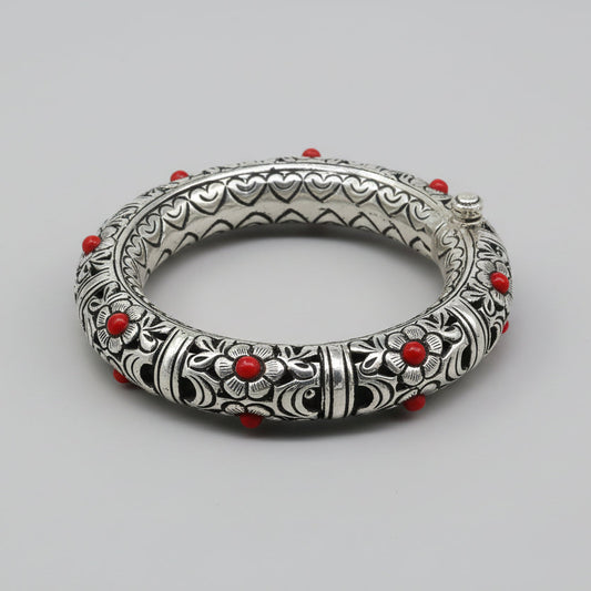 925 sterling silver handmade flower work vintage chitai work design bangle bracelet kada, unisex customized personalized  jewelry nsk849 - TRIBAL ORNAMENTS