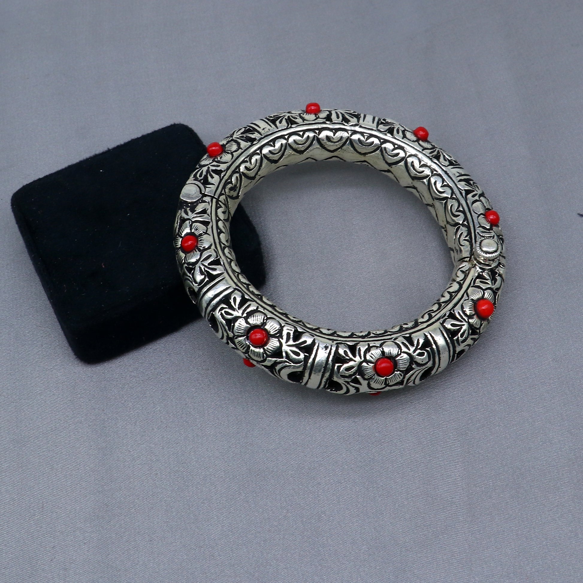 925 sterling silver handmade flower work vintage chitai work design bangle bracelet kada, unisex customized personalized  jewelry nsk849 - TRIBAL ORNAMENTS