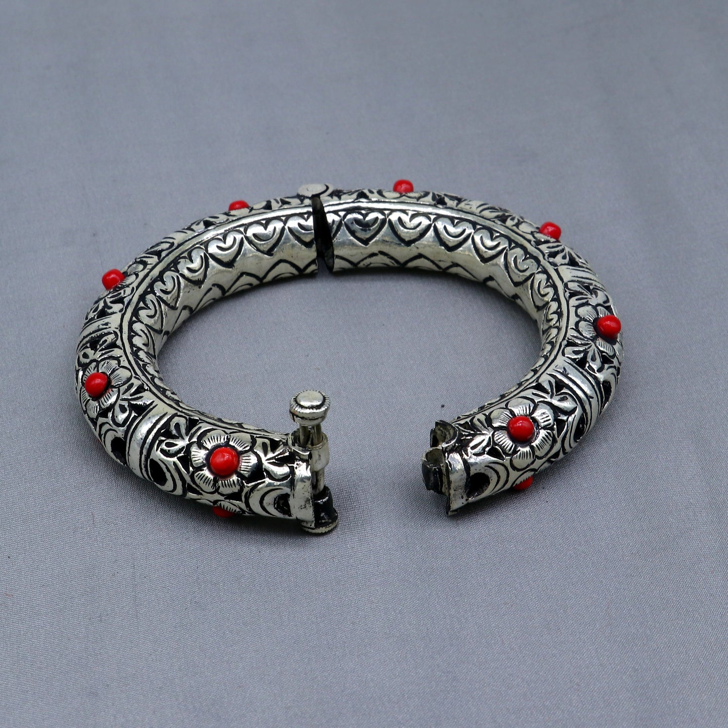 925 sterling silver handmade flower work vintage chitai work design bangle bracelet kada, unisex customized personalized  jewelry nsk849 - TRIBAL ORNAMENTS