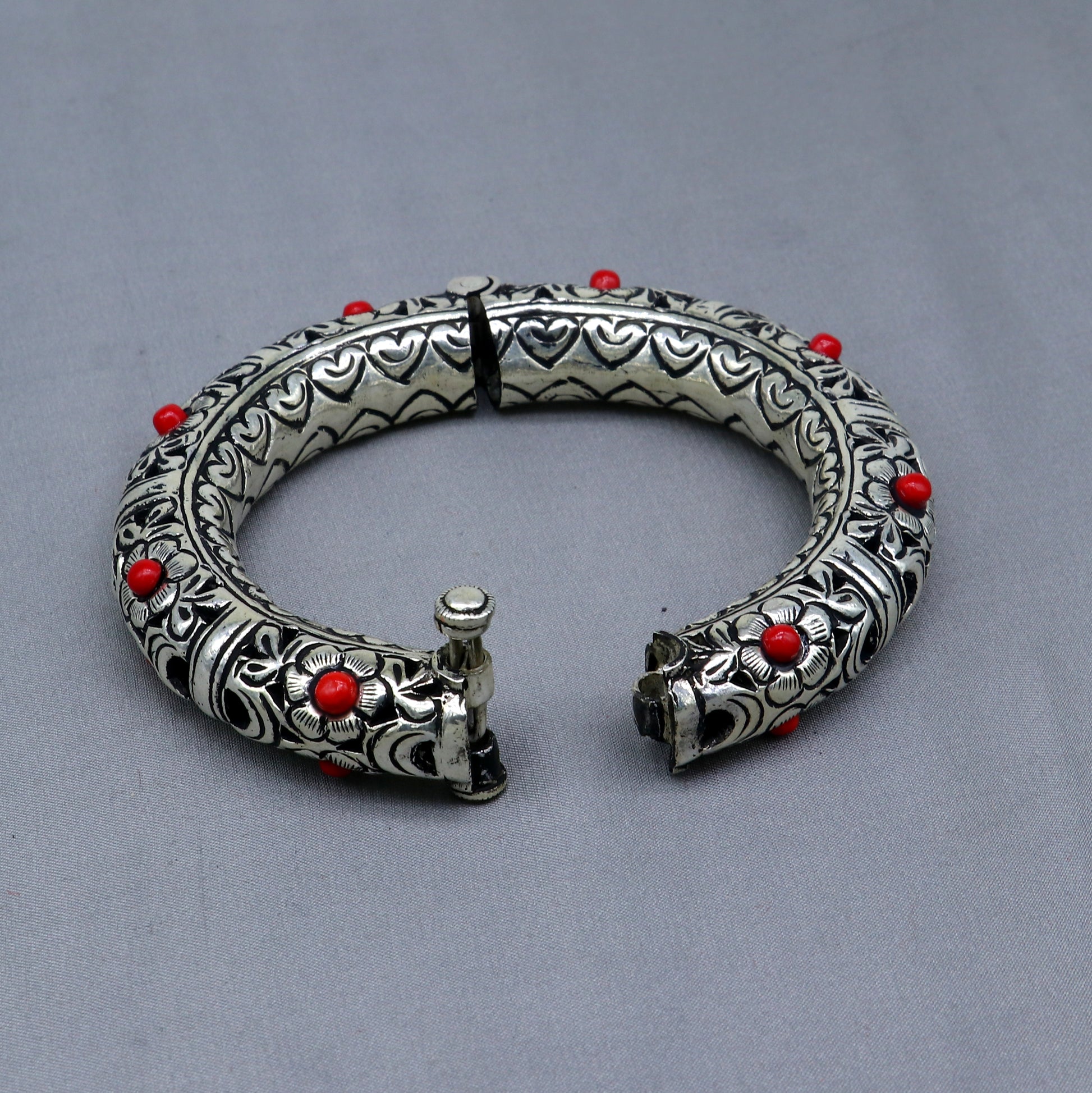 925 sterling silver handmade flower work vintage chitai work design bangle bracelet kada, unisex customized personalized  jewelry nsk849 - TRIBAL ORNAMENTS