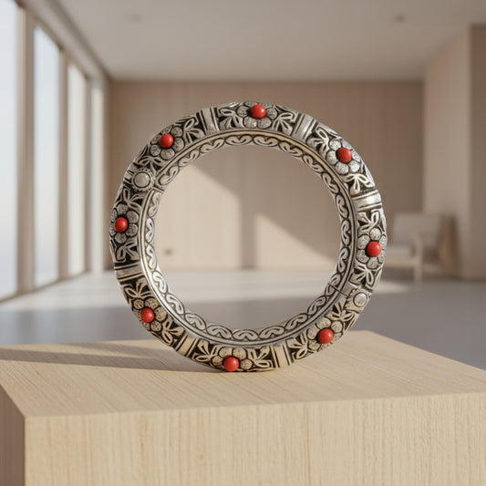 925 sterling silver handmade flower work vintage chitai work design bangle bracelet kada, unisex customized personalized  jewelry nsk849 - TRIBAL ORNAMENTS