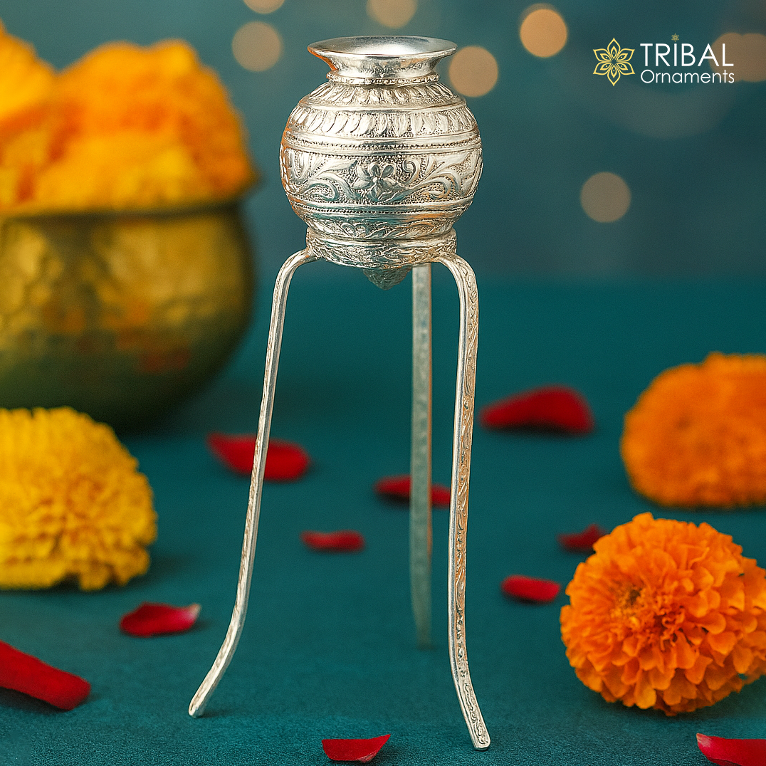 925 sterling silver handmade God shiva lingam water flow pot or puja kalas for Abhishek of lingam, best worshipping article from india su491 - TRIBAL ORNAMENTS