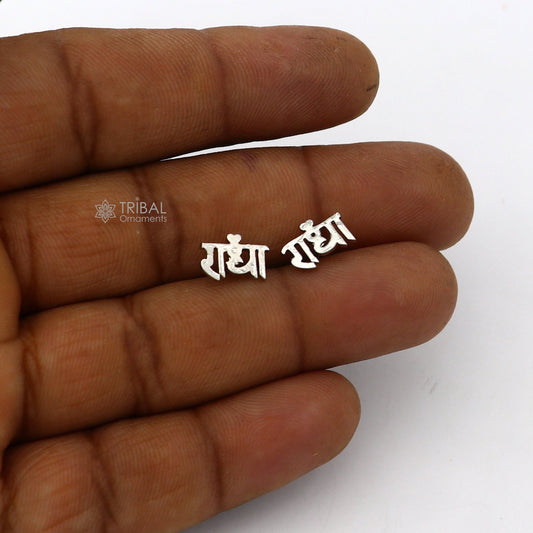 925 Sterling silver handmade goddess Radha stud earring, unisex cultural jewelry with divine design and intricate detailing.