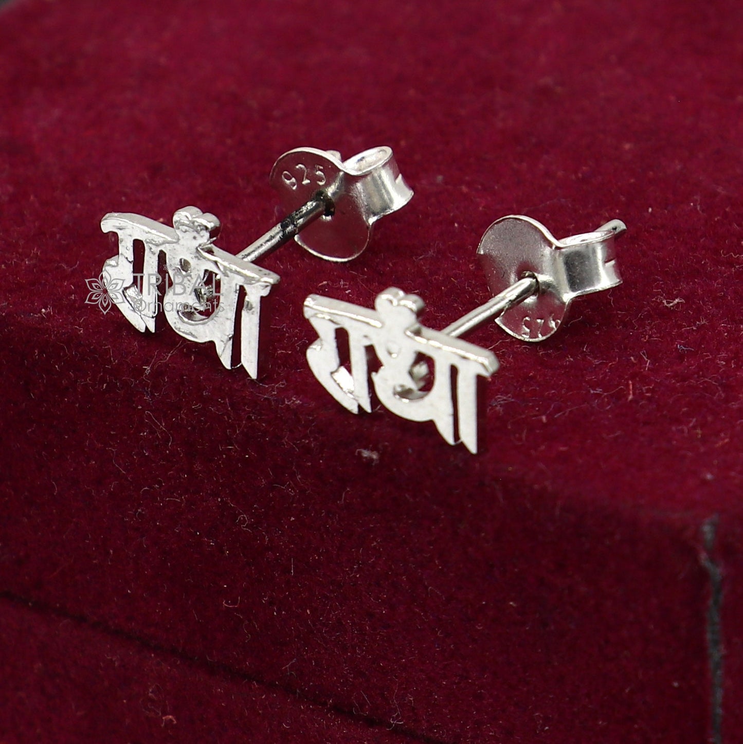 925 Sterling silver handmade goddess Radha stud earring, unisex cultural jewelry with divine design, solid silver craftsmanship.