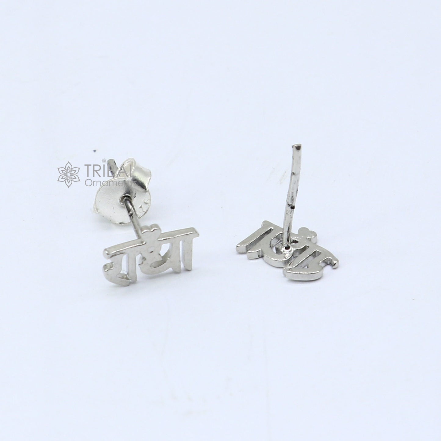 925 Sterling silver handmade goddess Radha stud earring, unisex cultural divine jewelry with intricate design.