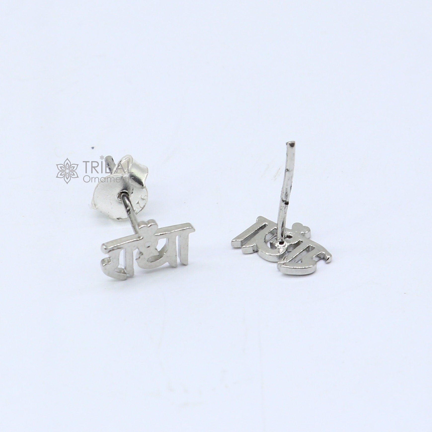 925 Sterling silver handmade goddess Radha stud earring, unisex cultural divine jewelry with intricate design.