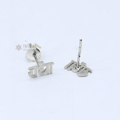 925 Sterling silver handmade goddess Radha stud earring, unisex cultural divine jewelry with intricate design.