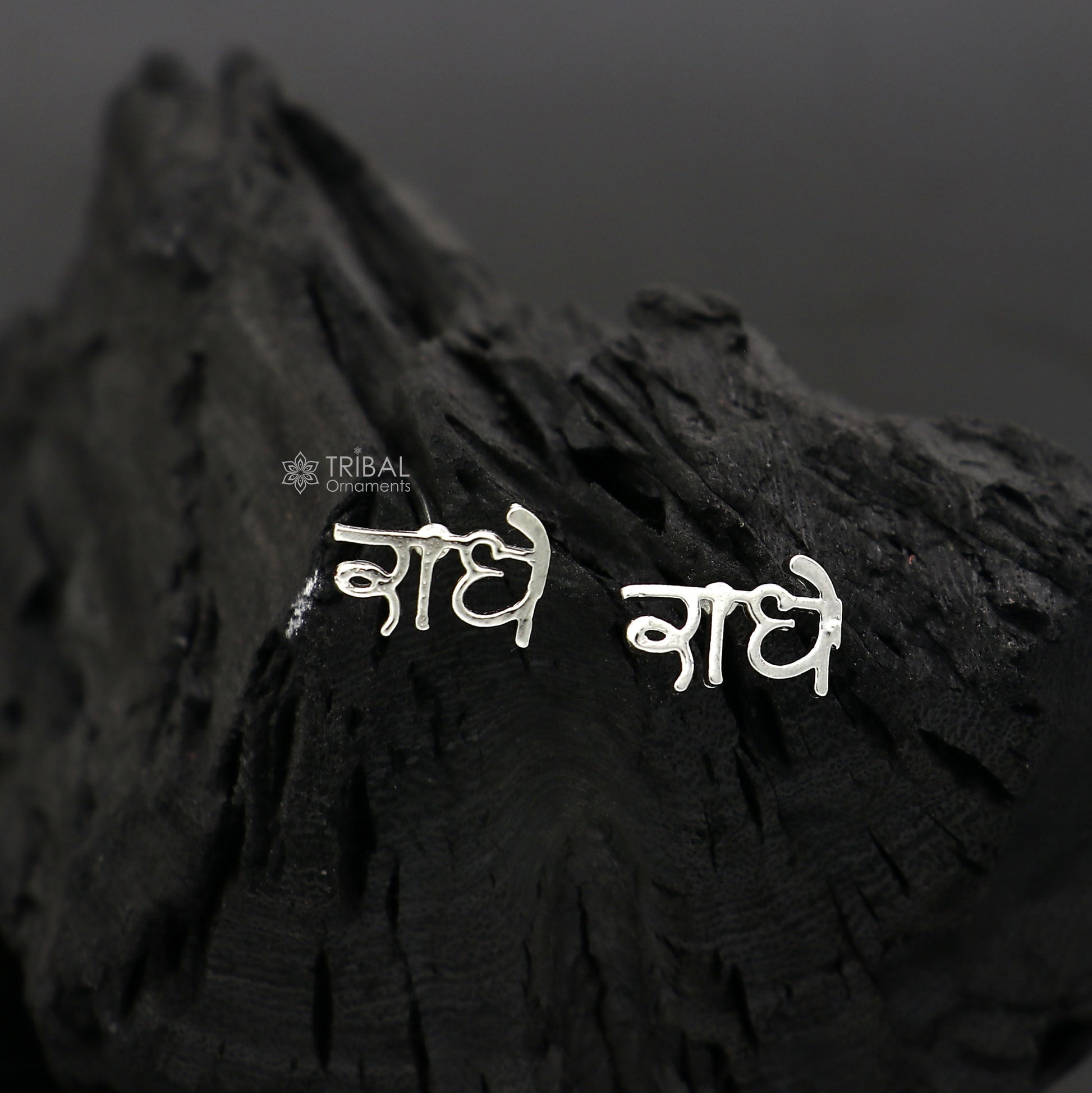 925 Sterling silver handmade goddess Radhe stud earring, unisex cultural divine jewelry, detailed silver craftsmanship.