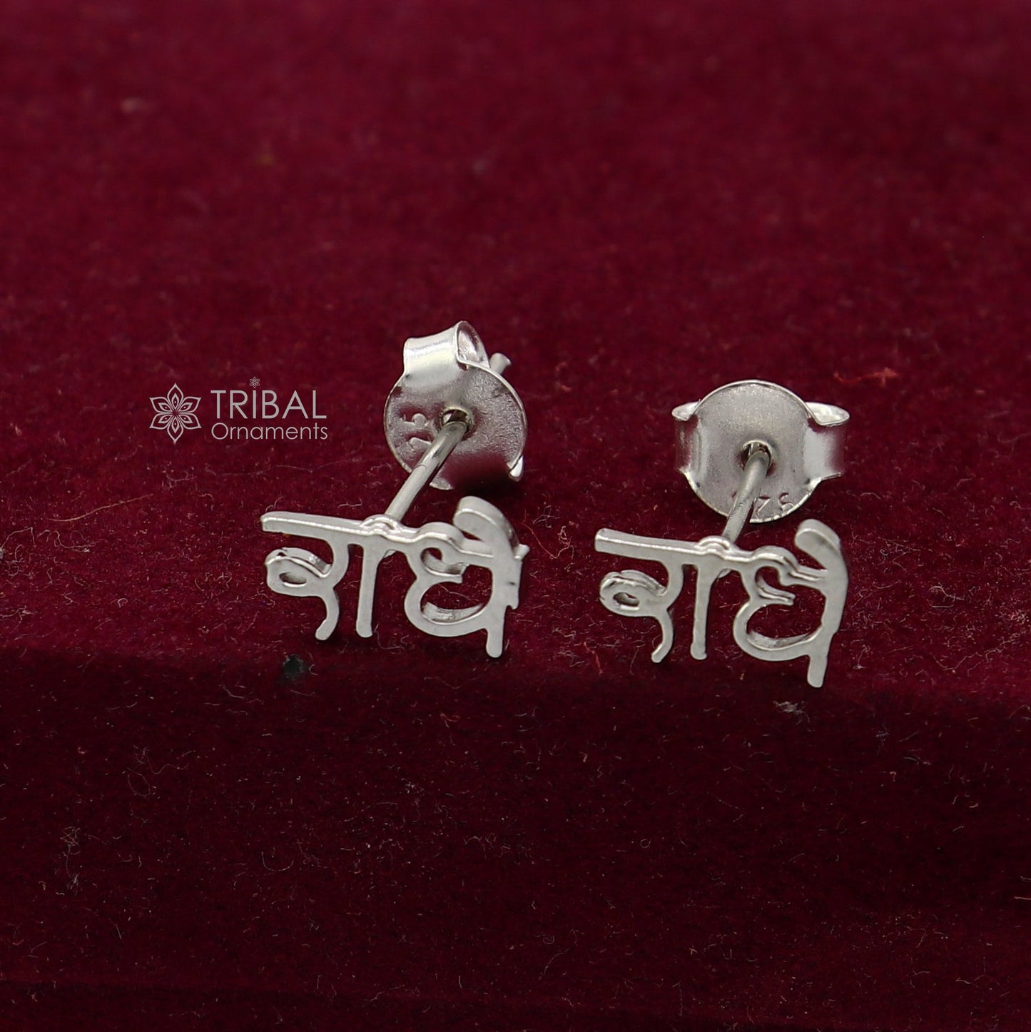 925 Sterling silver handmade goddess Radhe stud earring, unisex cultural divine jewelry with intricate design, solid silver craftsmanship.