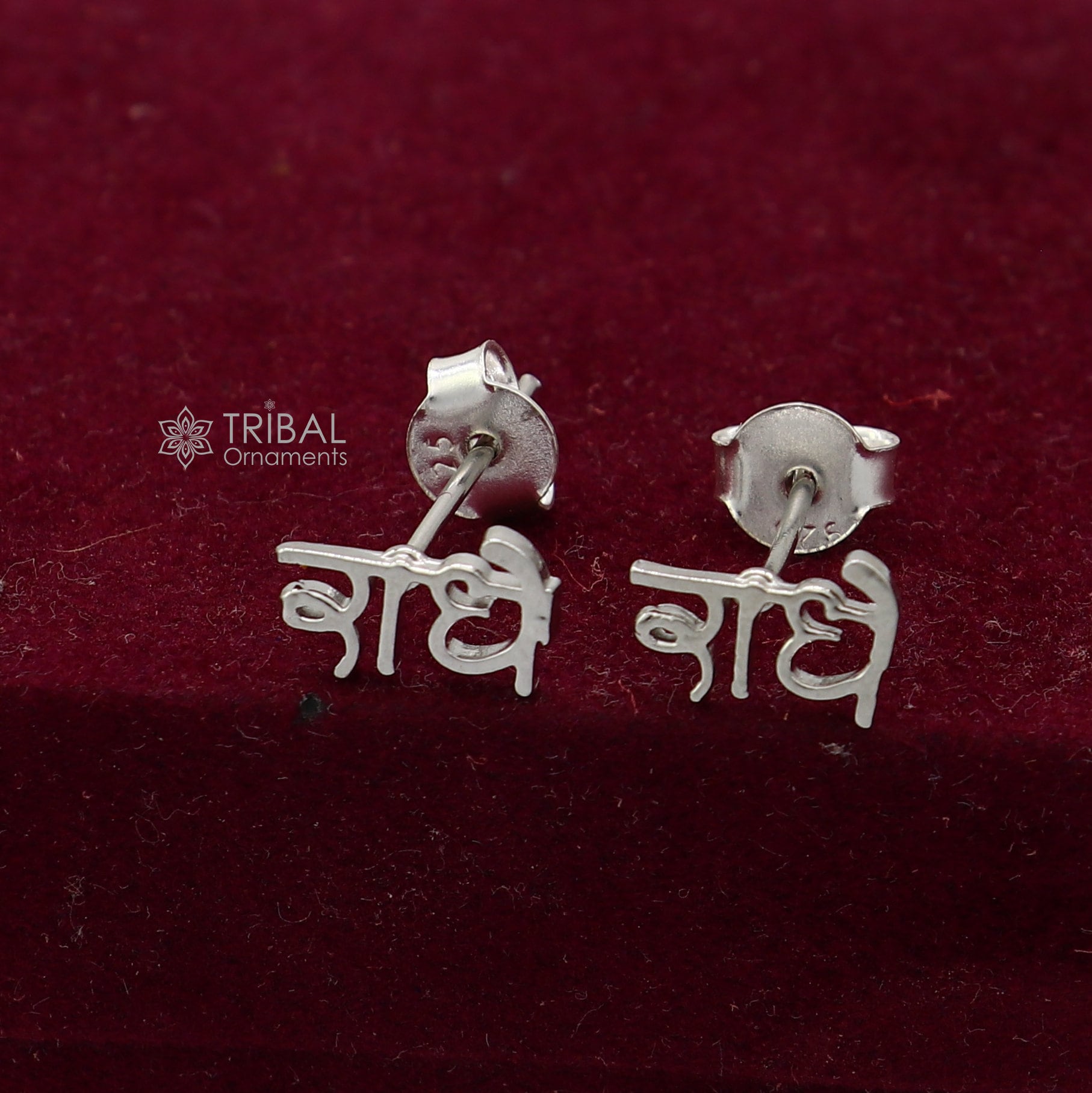 925 Sterling silver handmade goddess Radhe stud earring, unisex cultural divine jewelry with intricate design, solid silver craftsmanship.