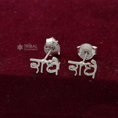 925 Sterling silver handmade goddess Radhe stud earring, unisex cultural divine jewelry with intricate design, solid silver craftsmanship.
