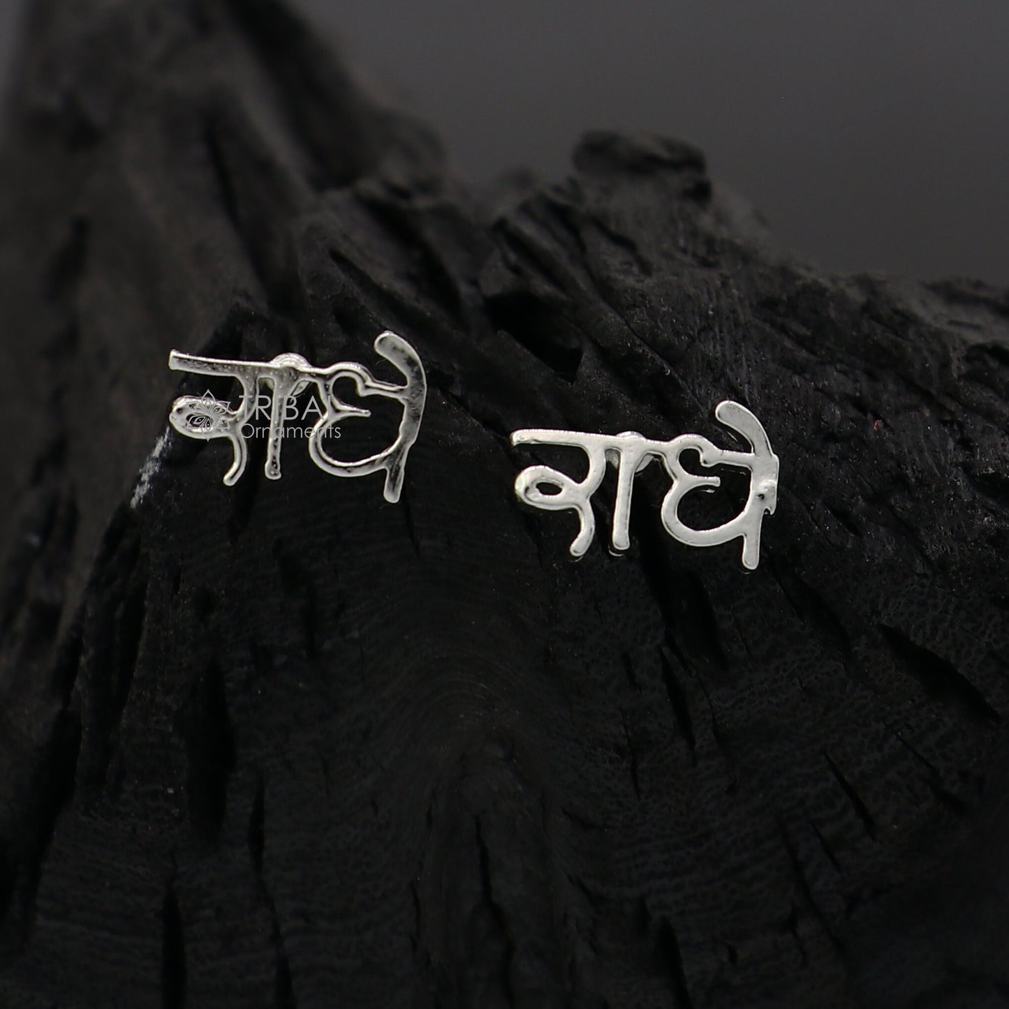 925 Sterling silver handmade goddess Radhe stud earring, unisex cultural jewelry with divine design, solid silver craftsmanship.