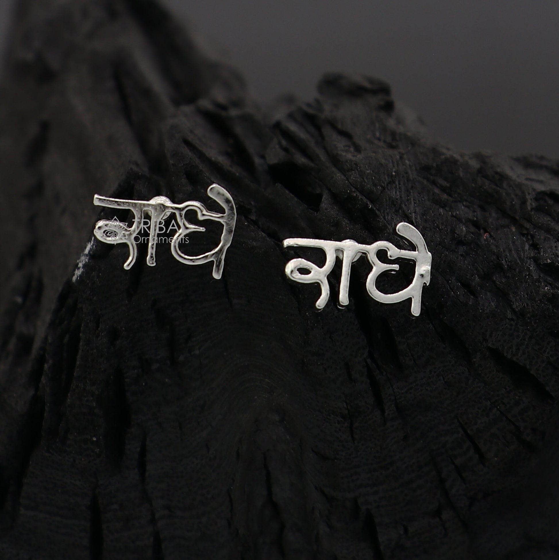 925 Sterling silver handmade goddess Radhe stud earring, unisex cultural jewelry with divine design, solid silver craftsmanship.