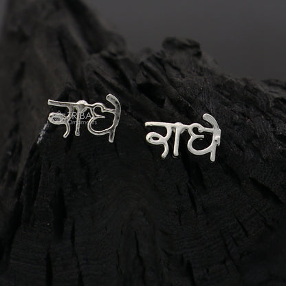 925 Sterling silver handmade goddess Radhe stud earring, unisex cultural jewelry with divine design, solid silver craftsmanship.