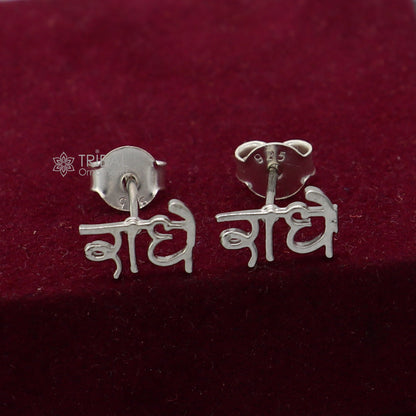 925 Sterling silver handmade goddess Radhe stud earring, unisex cultural divine jewelry with intricate design, solid silver finish.