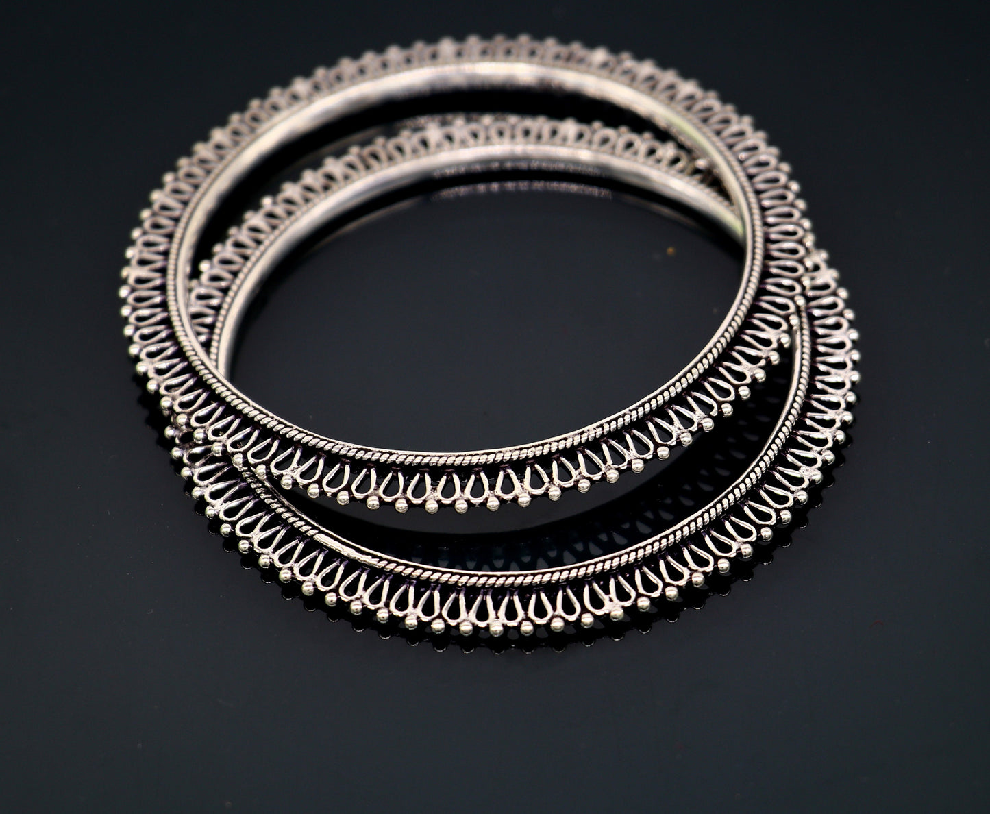 Sterling silver bangle and kada kangan set for brides, handcrafted and stunning jewelry by Tribal Ornaments for women.