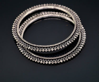Sterling silver bangle and kada kangan set for brides, handcrafted and stunning jewelry by Tribal Ornaments for women.