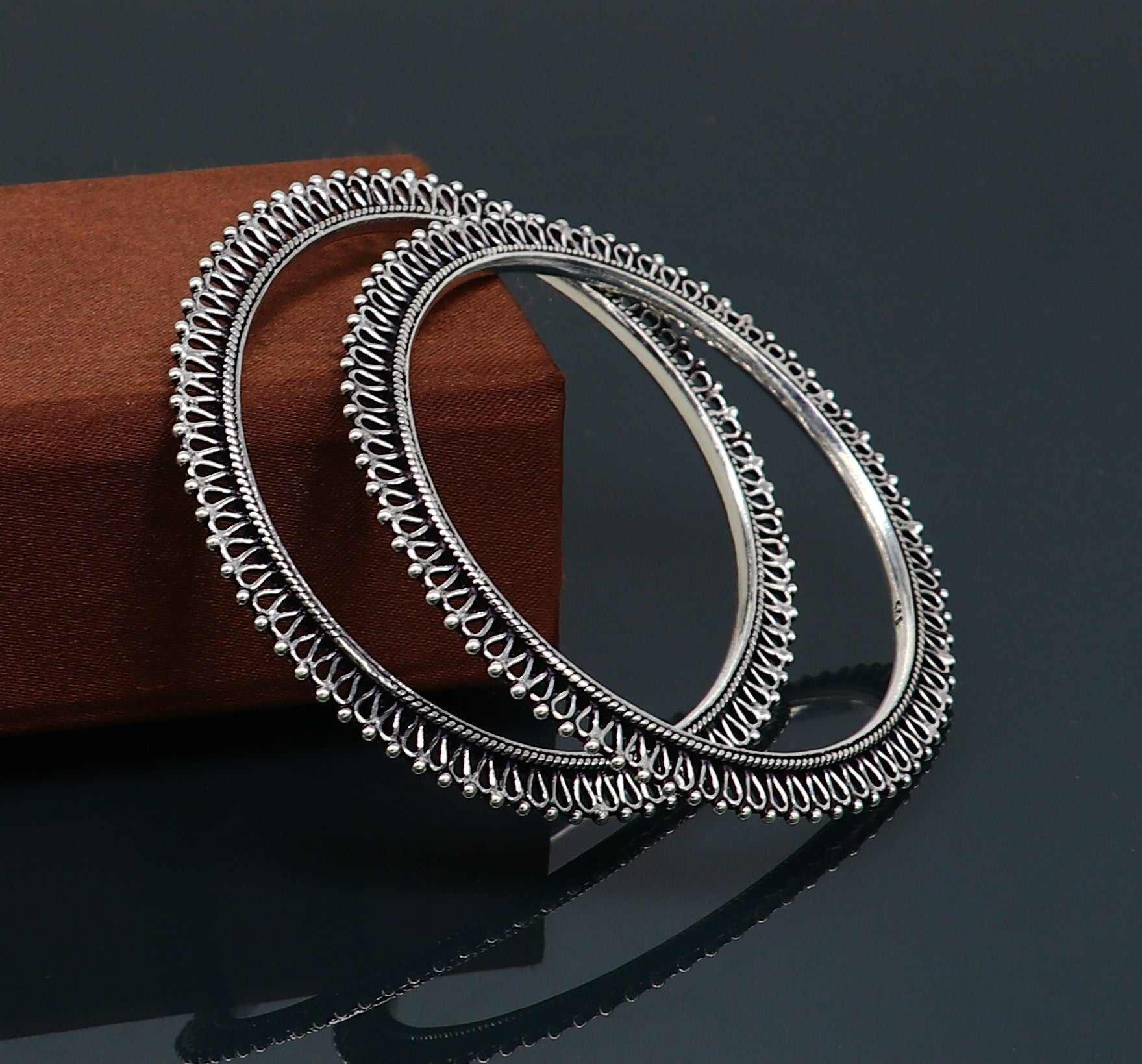 925 sterling silver bangle and kada kangan set for brides, intricate handmade jewelry by TRIBAL ORNAMENTS, stunning women’s jewelry.