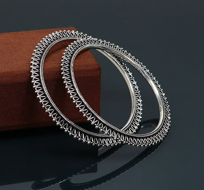 925 sterling silver bangle and kada kangan set for brides, intricate handmade jewelry by TRIBAL ORNAMENTS, stunning women’s jewelry.