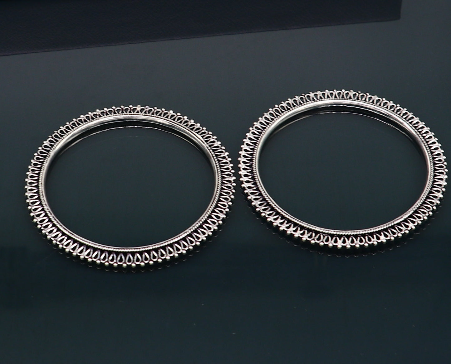 925 sterling silver bangle and kada kangan set for brides, featuring intricate handmade designs by TRIBAL ORNAMENTS.