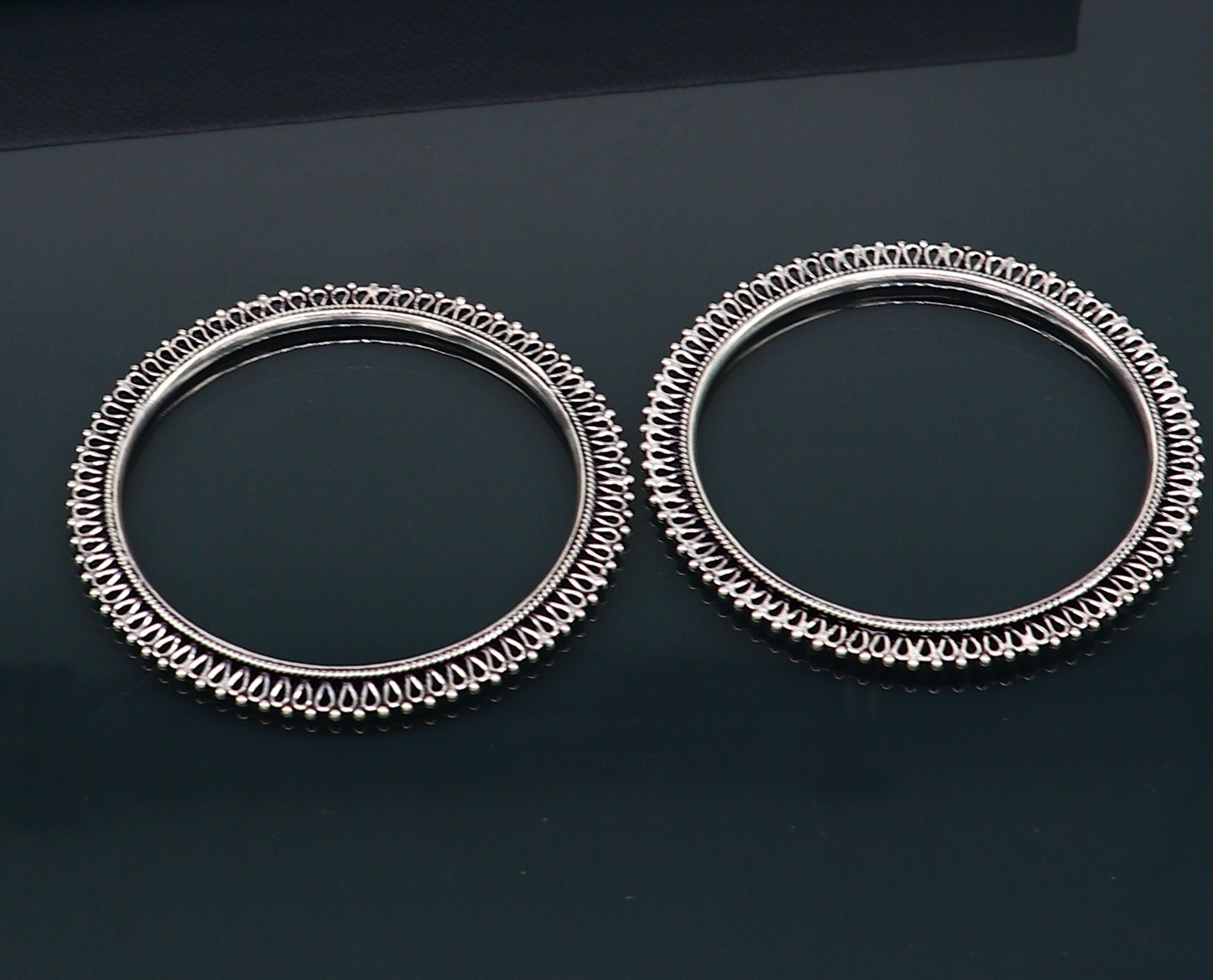 925 sterling silver bangle and kada kangan set for brides, featuring intricate handmade designs by TRIBAL ORNAMENTS.