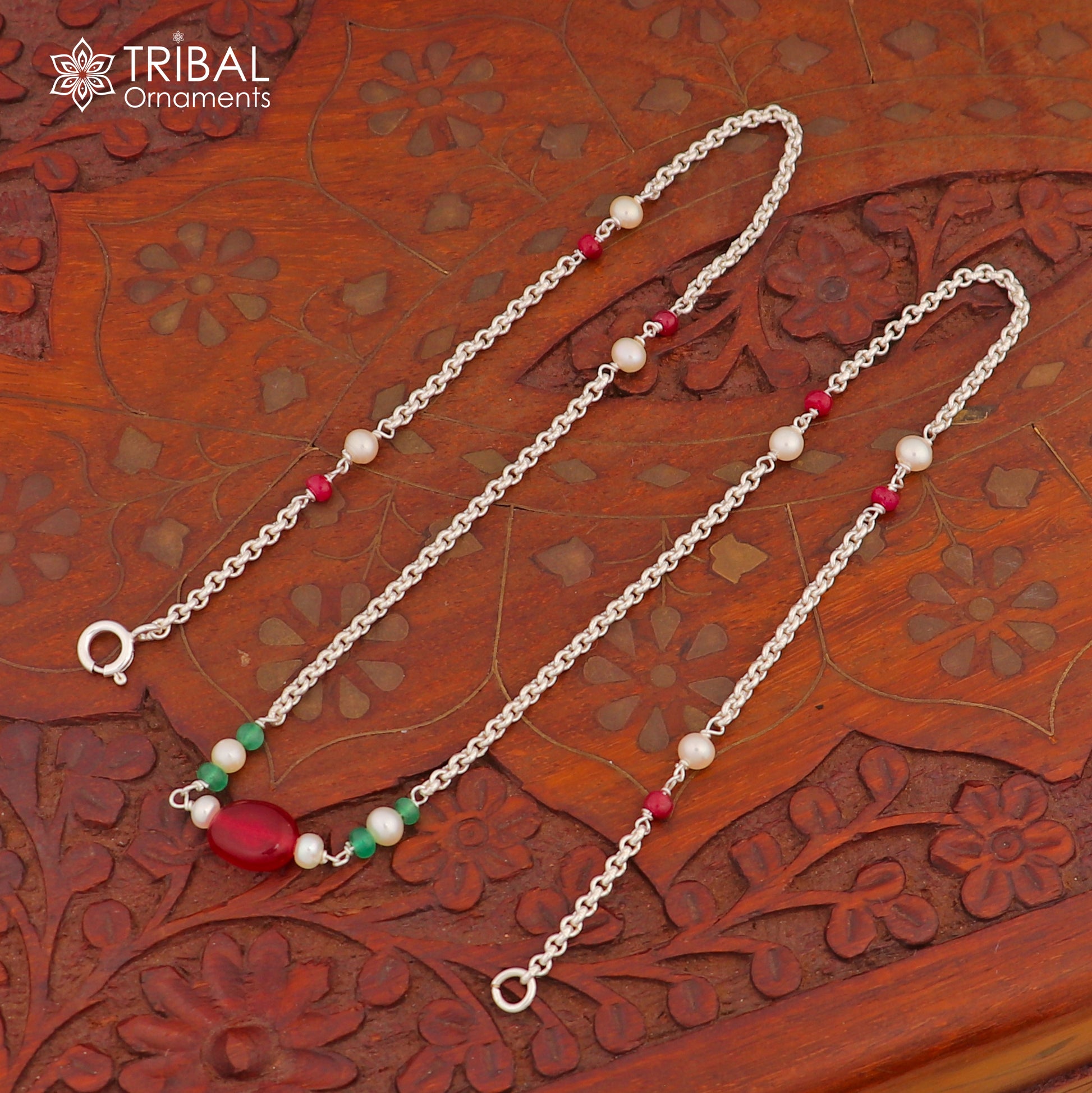 925 sterling silver handmade beaded necklace by TRIBAL ORNAMENTS, featuring colorful beads, perfect for bridesmaids or daily wear.