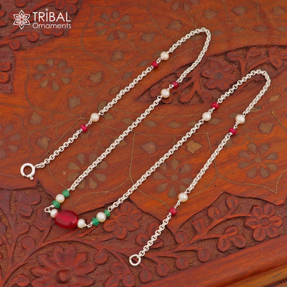 925 sterling silver handmade beaded necklace by TRIBAL ORNAMENTS, featuring colorful beads, perfect for bridesmaids or daily wear.