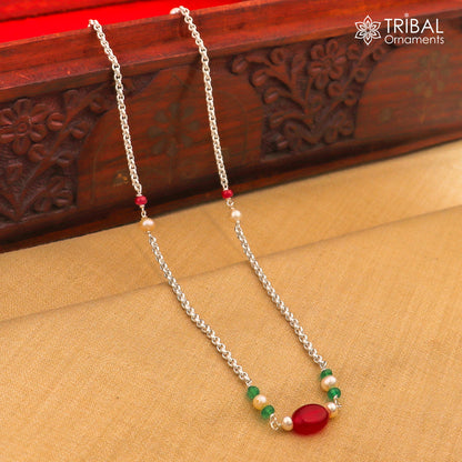 Handmade 925 sterling silver beaded necklace by TRIBAL ORNAMENTS, featuring customized design for bridesmaids, belly dance, or daily wear.