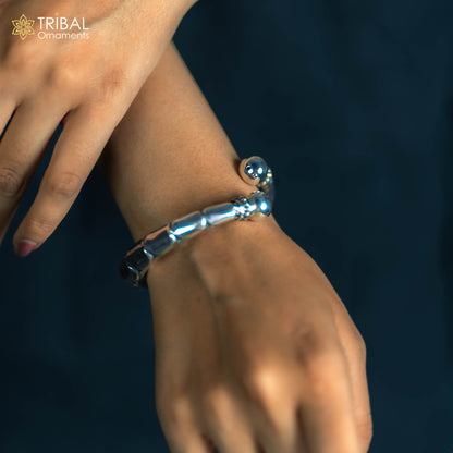 Sterling silver customized work bangle cuff bracelet with vintage design, unisex stylish jewelry by TRIBAL ORNAMENTS.